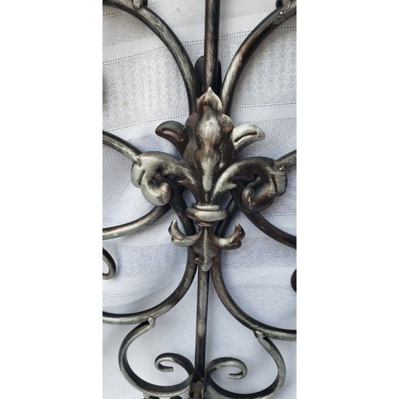 Iron Scroll Candle Holder Sconce Wall Mount. 3-Wick Candle. Fleur De Lis Decor - Picture 7 of 7
